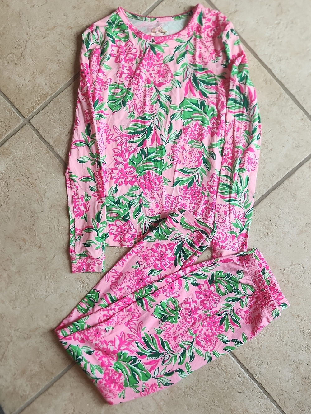 Lilly Pulitzer Pink Floral Long-Sleeve Pajama Set Youth Sz 14